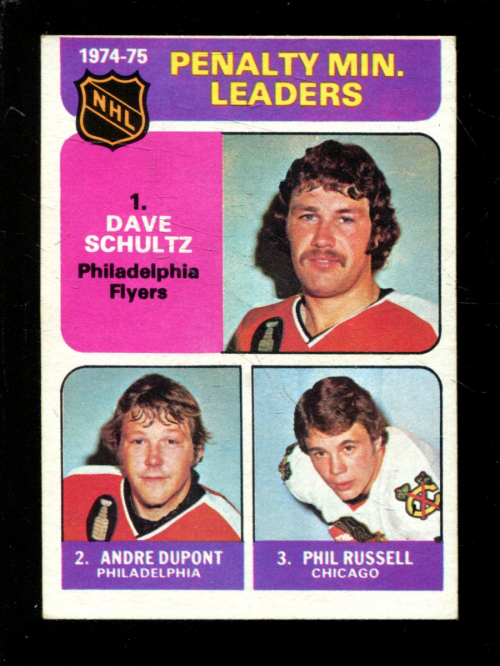 1975-76 Topps #211 Penalty Min. Leaders/Dave Schultz/Andre Dupont/Phil Russell