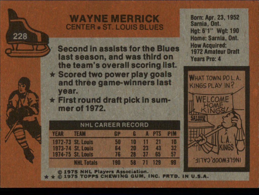 1975-76 Topps #228 Wayne Merrick back image