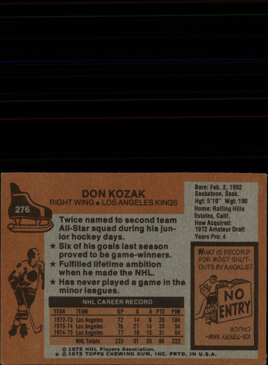 1975-76 Topps #276 Don Kozak back image