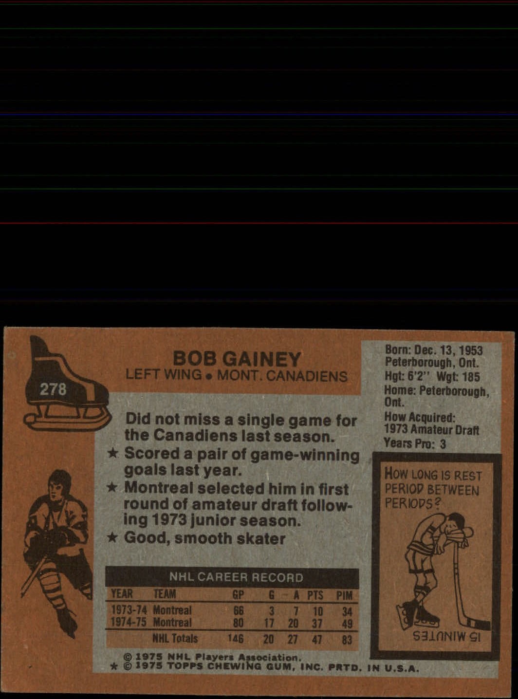 1975-76 Topps #278 Bob Gainey back image