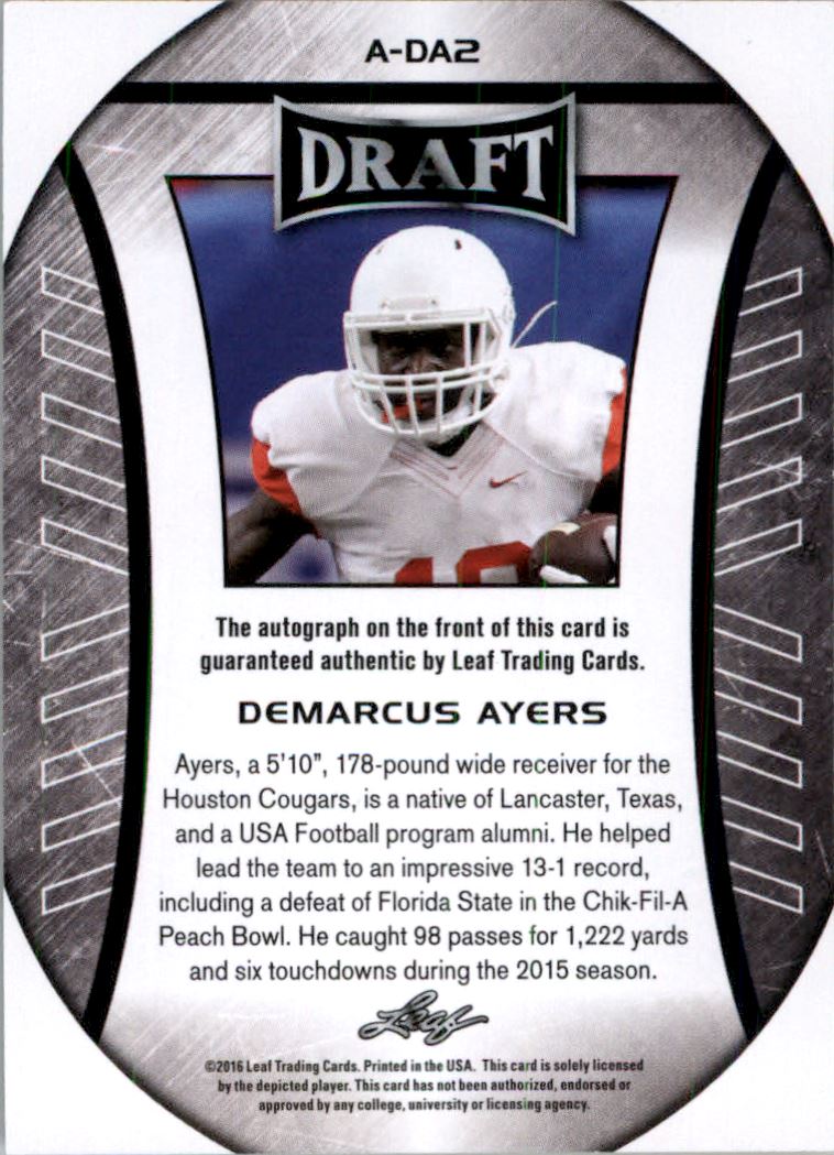 2016 Leaf Draft Autographs Gold #ADA2 Demarcus Ayers back image