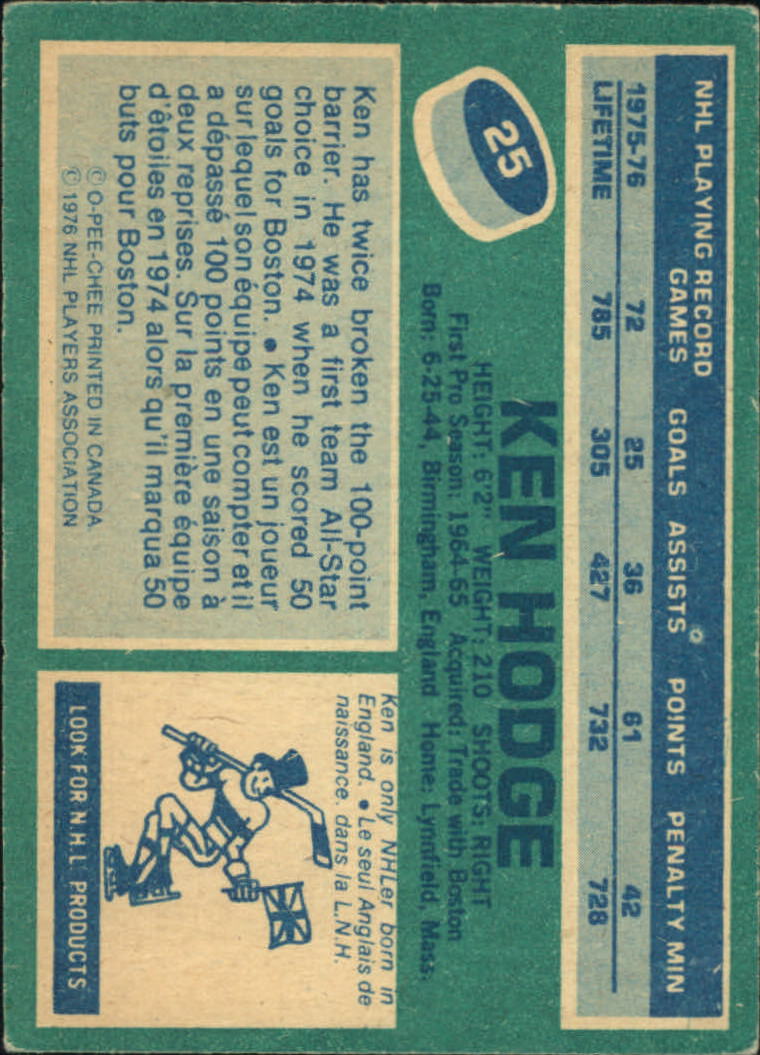 1976-77 O-Pee-Chee #25 Ken Hodge back image