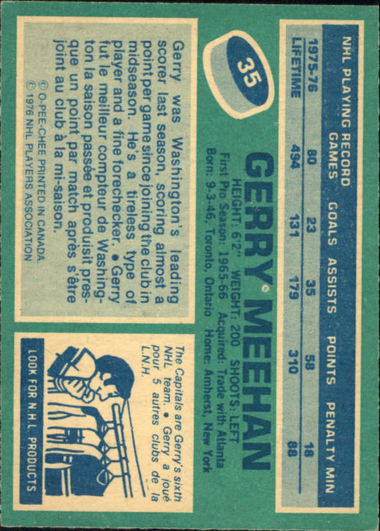 1976-77 O-Pee-Chee #35 Gerry Meehan back image