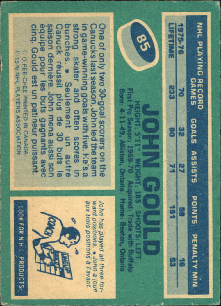 1976-77 O-Pee-Chee #85 John Gould back image
