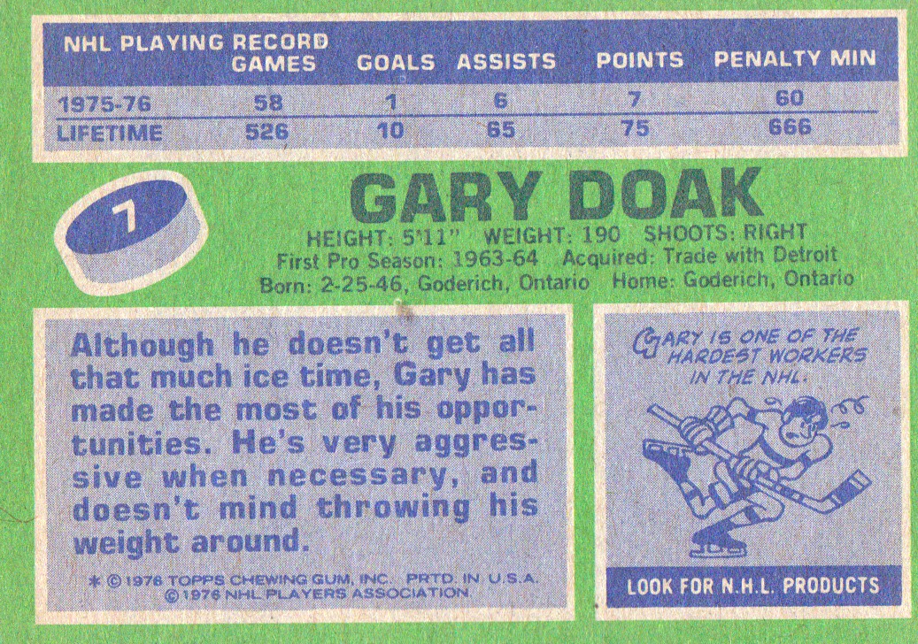 1976-77 Topps #7 Gary Doak back image
