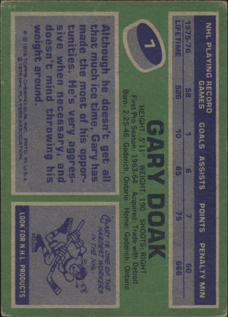 1976-77 Topps #7 Gary Doak back image