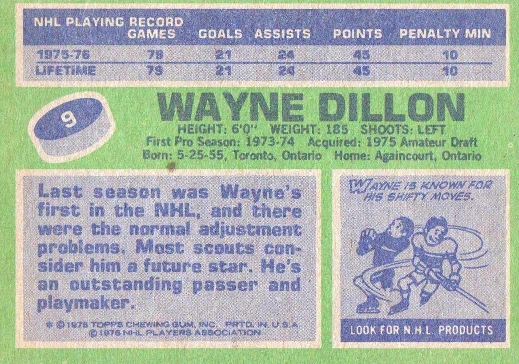 1976-77 Topps #9 Wayne Dillon back image