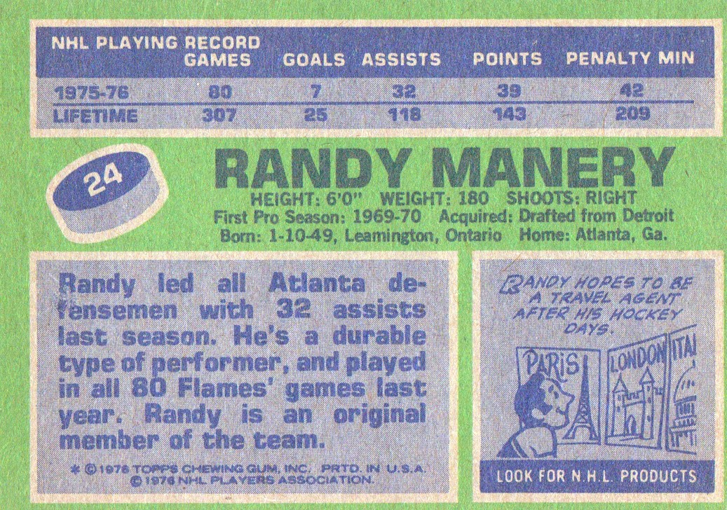 1976-77 Topps #24 Randy Manery back image
