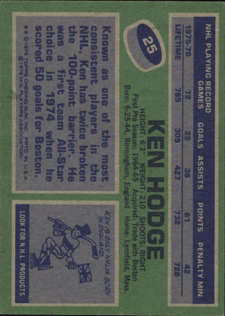 1976-77 Topps #25 Ken Hodge back image
