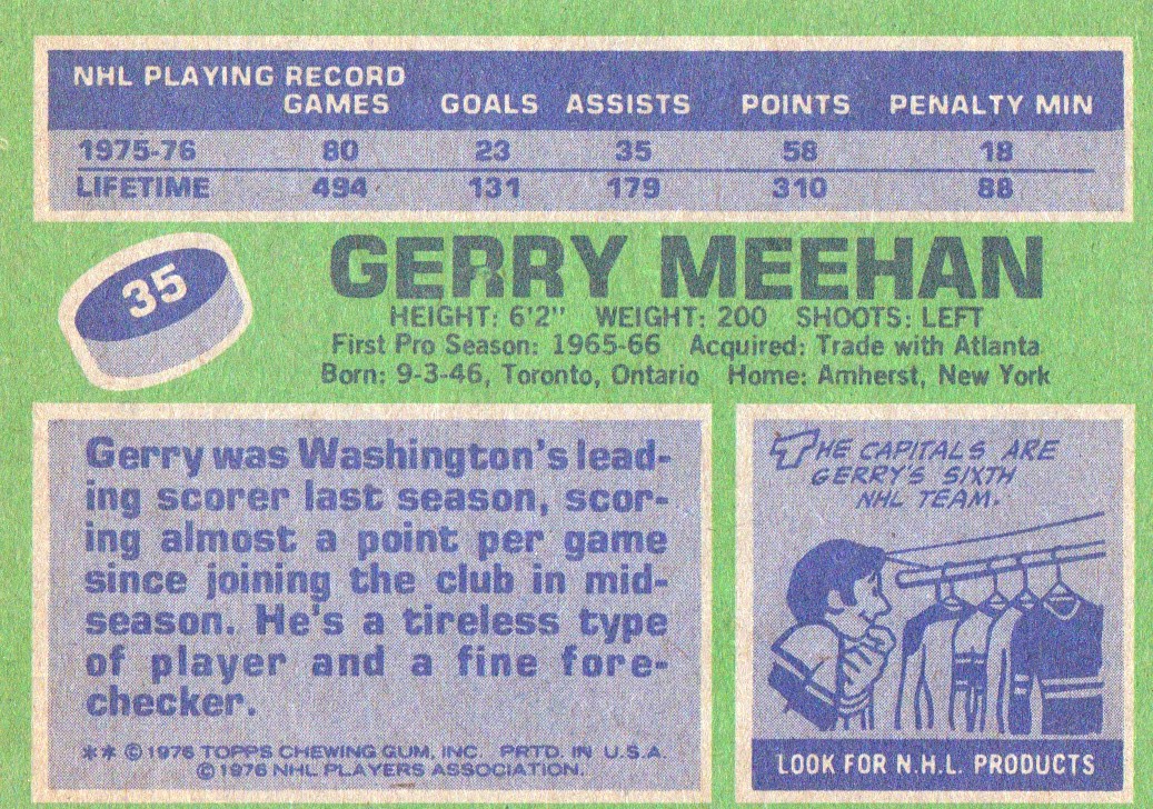 1976-77 Topps #35 Gerry Meehan back image
