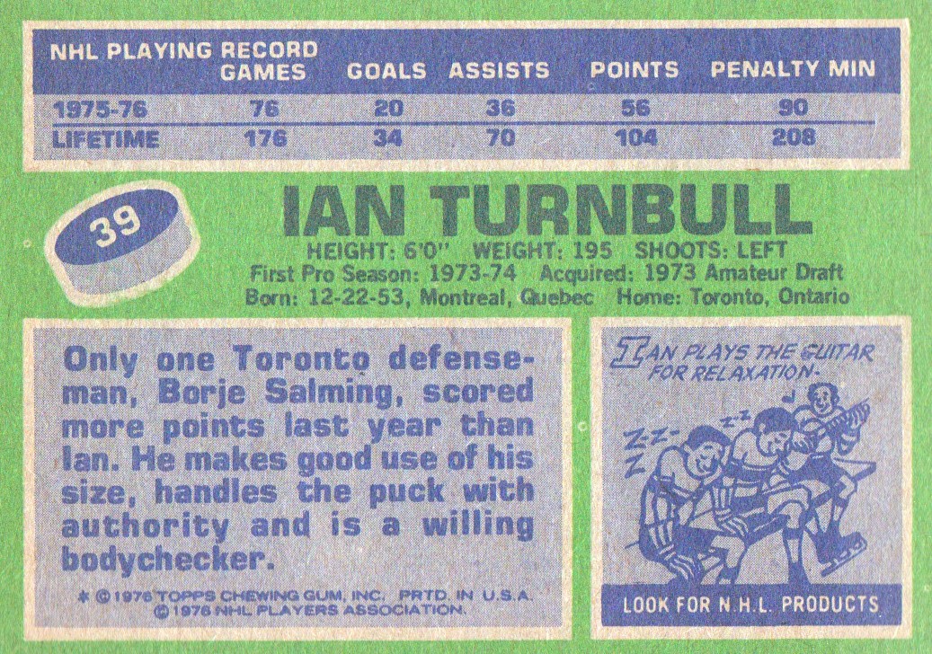 1976-77 Topps #39 Ian Turnbull back image