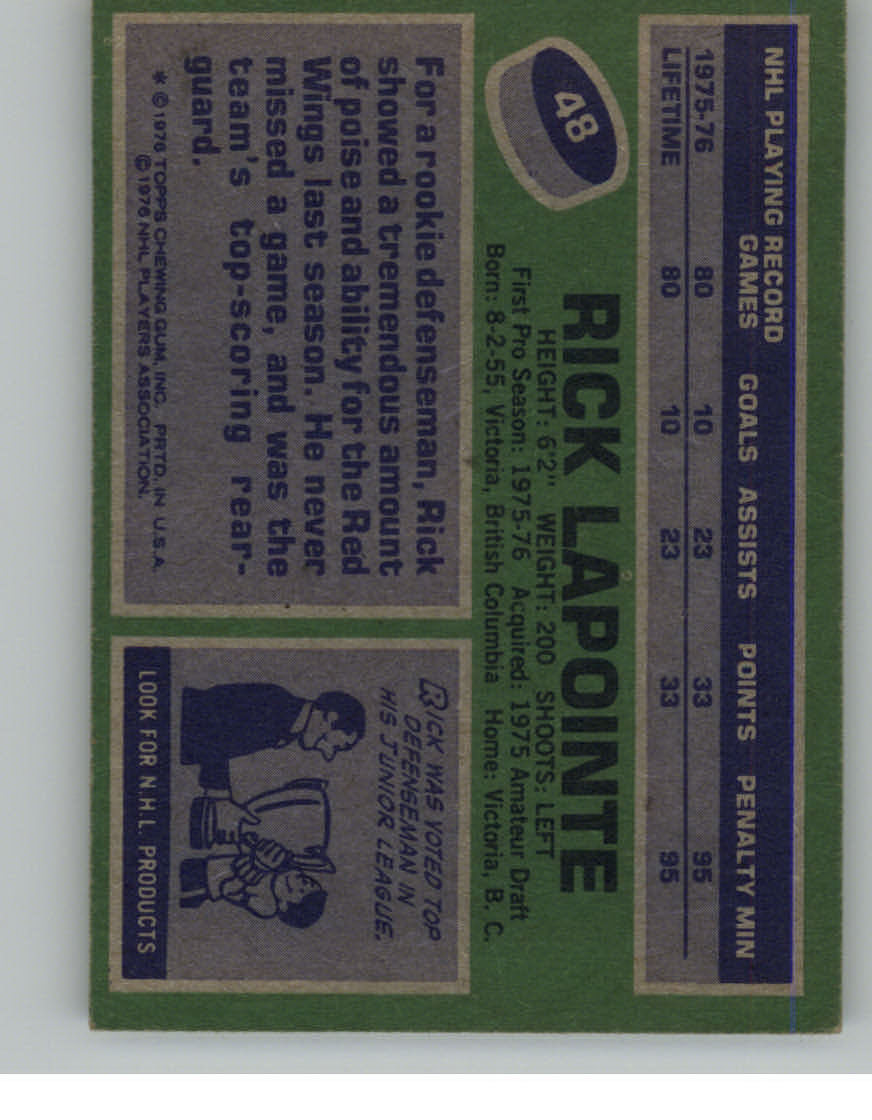 1976-77 Topps #48 Rick Lapointe RC back image