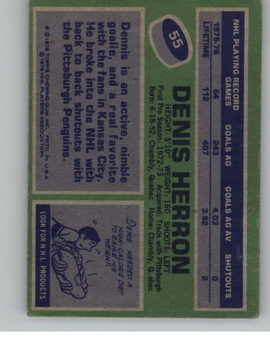 1976-77 Topps #55 Denis Herron back image