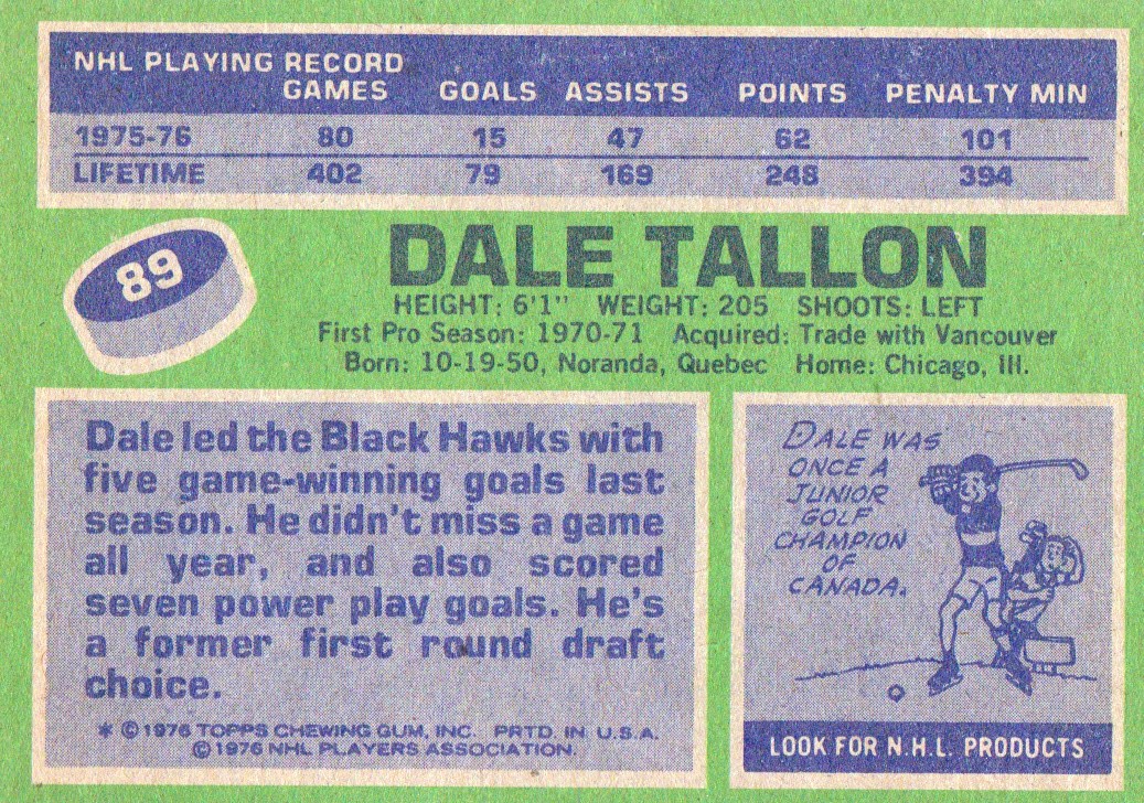1976-77 Topps #89 Dale Tallon back image