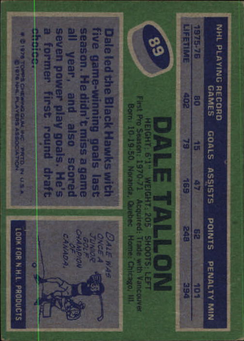 1976-77 Topps #89 Dale Tallon back image