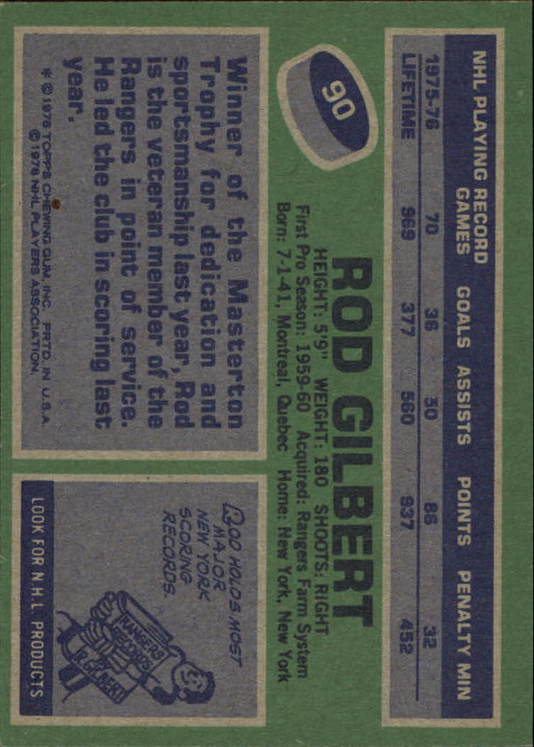 1976-77 Topps #90 Rod Gilbert back image
