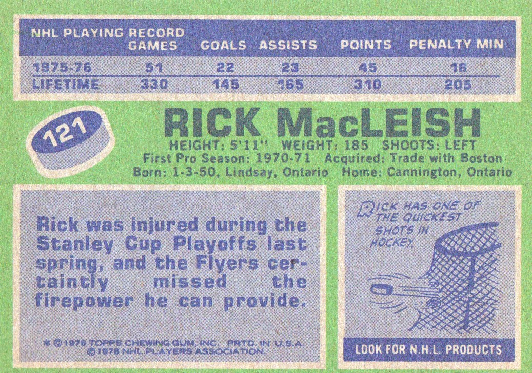 1976-77 Topps #121 Rick MacLeish back image