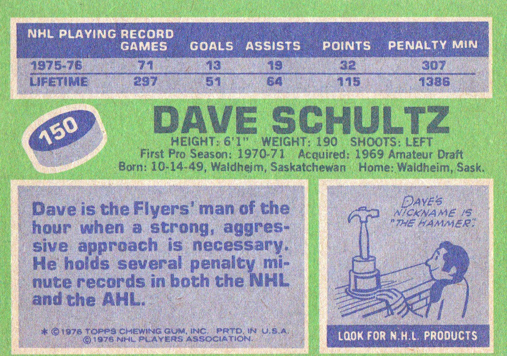1976-77 Topps #150 Dave Schultz back image