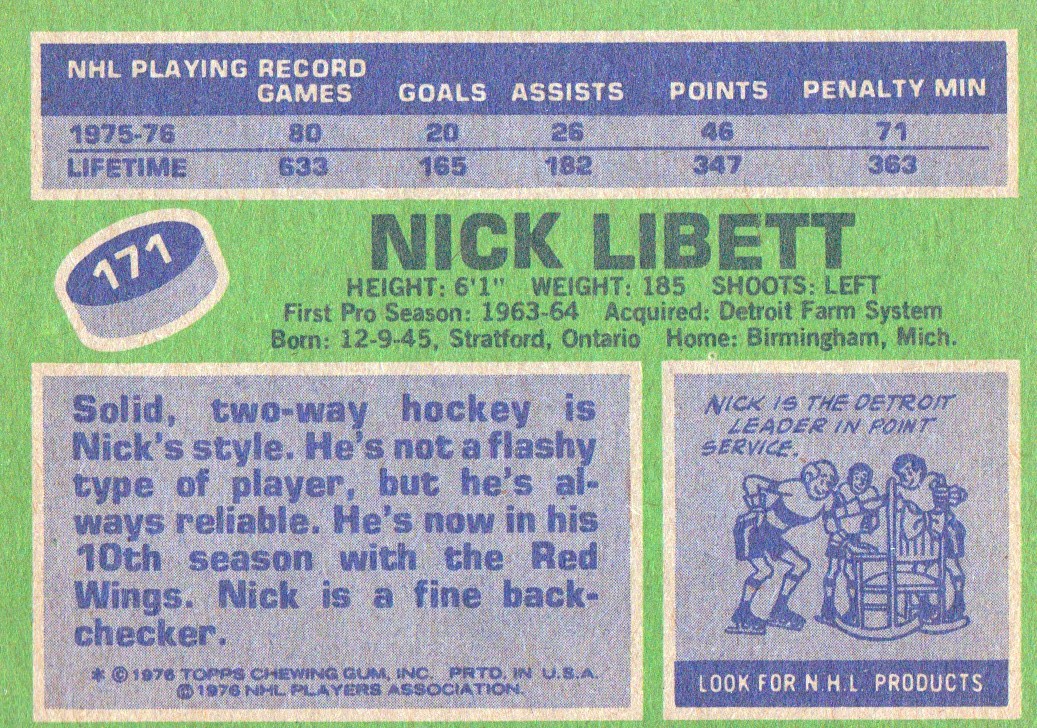 1976-77 Topps #171 Nick Libett back image