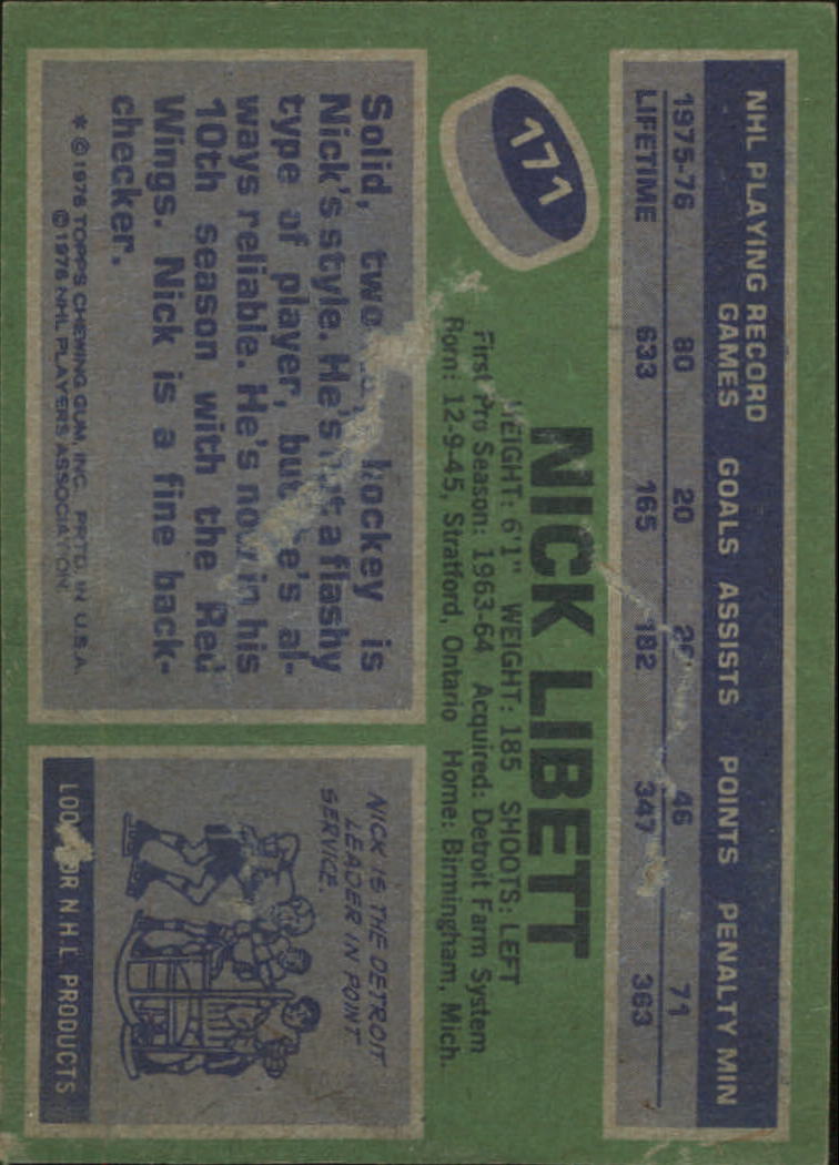 1976-77 Topps #171 Nick Libett back image