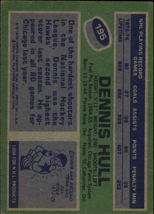 1976-77 Topps #195 Dennis Hull back image