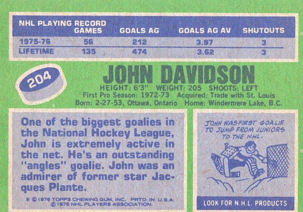 1976-77 Topps #204 John Davidson back image