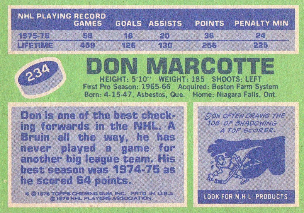 1976-77 Topps #234 Don Marcotte back image