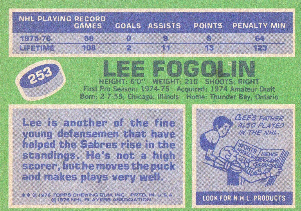 1976-77 Topps #253 Lee Fogolin back image