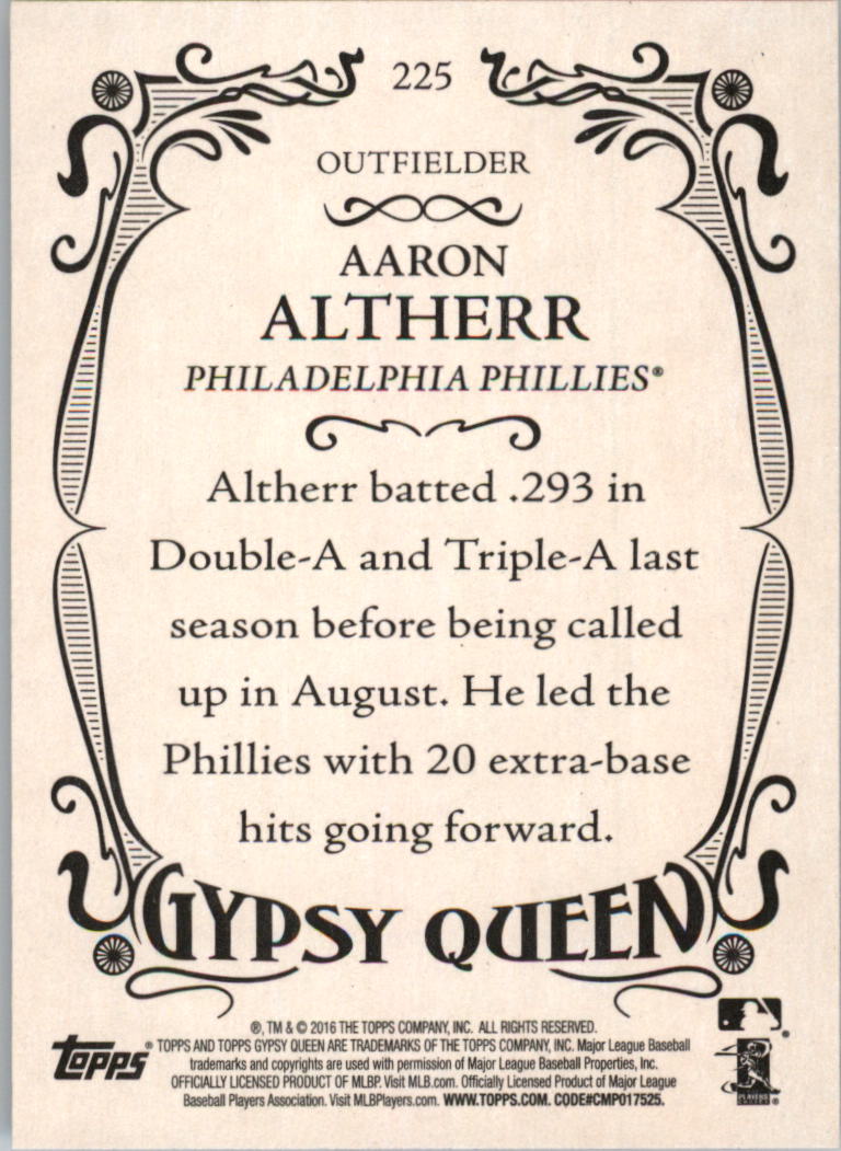 2016 Topps Gypsy Queen #225 Aaron Altherr back image