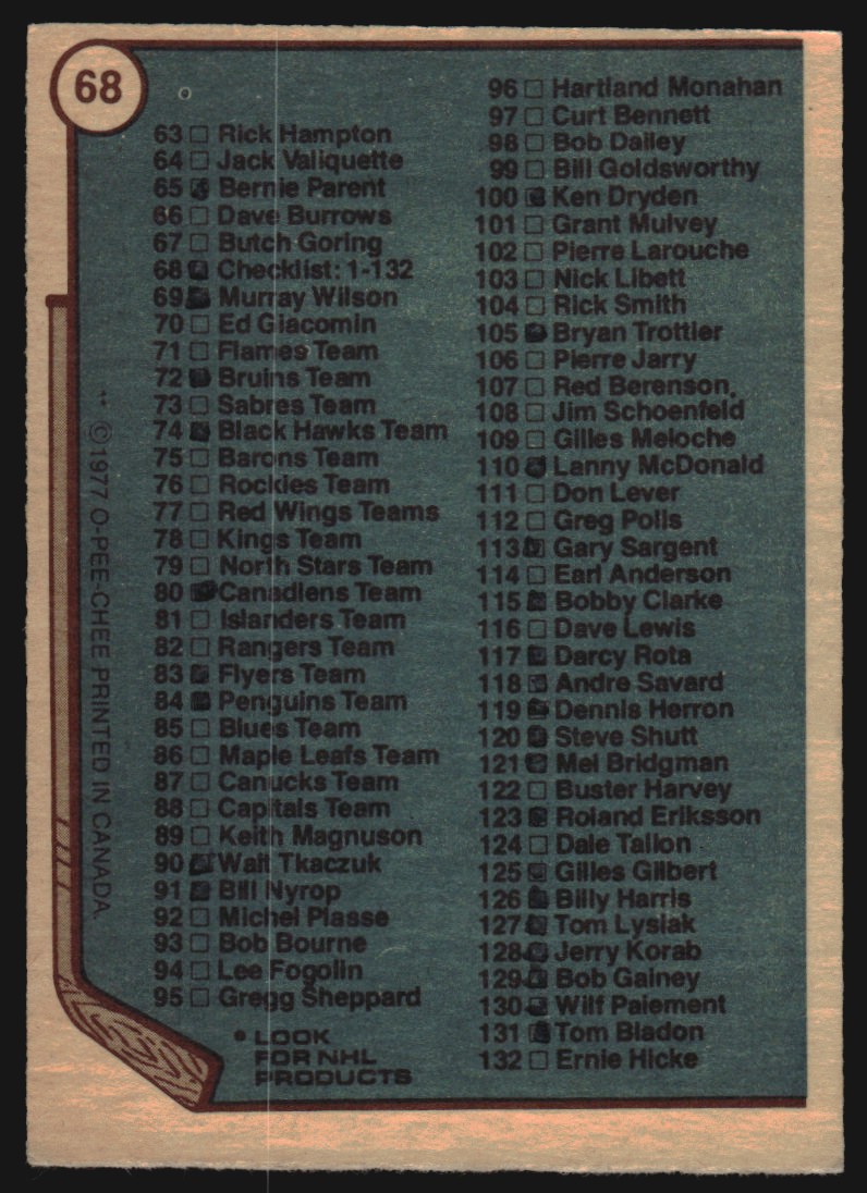1977-78 O-Pee-Chee #68A Checklist 1-132 ERR/(Topps heading) back image