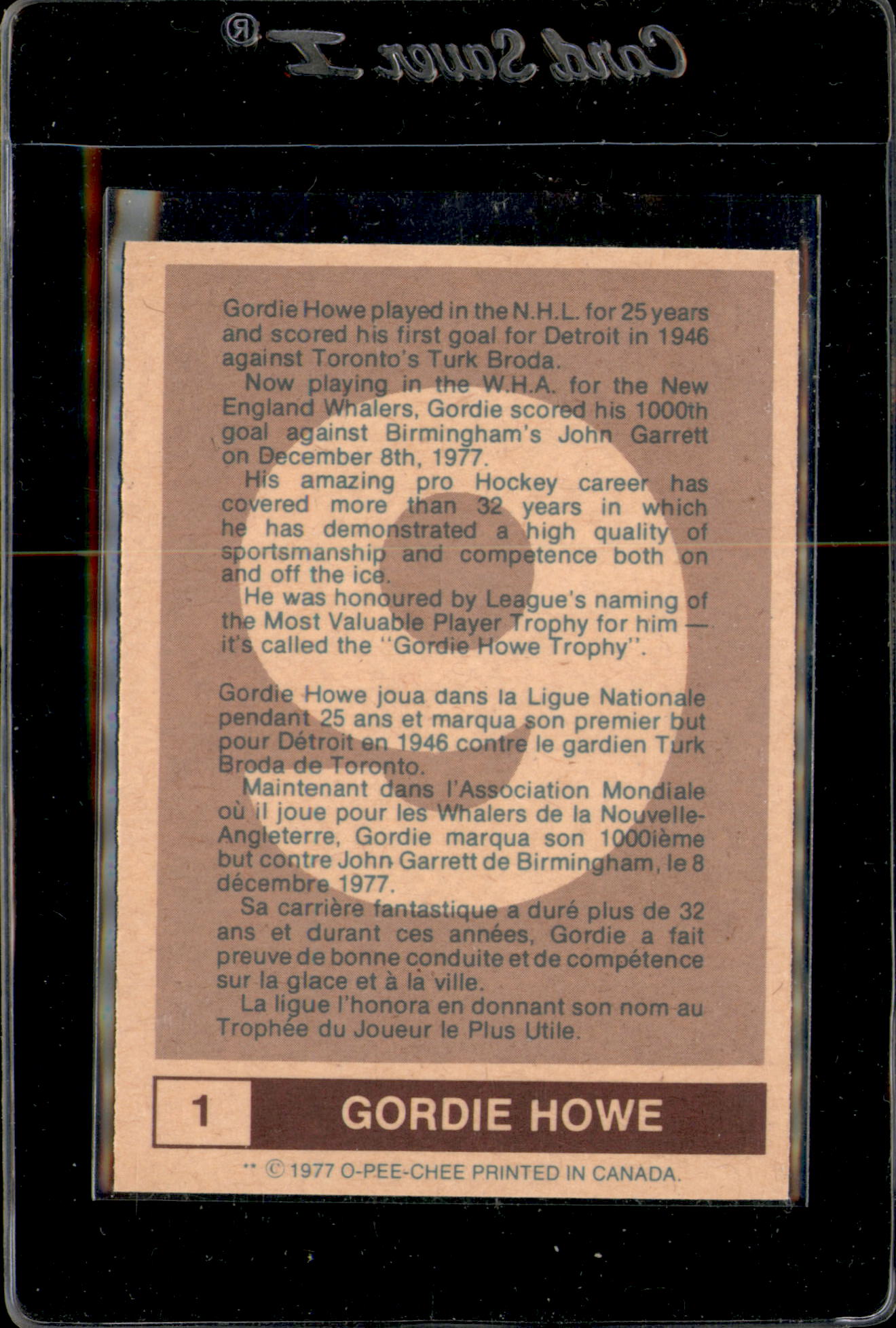 1977-78 O-Pee-Chee WHA #1 Gordie Howe back image
