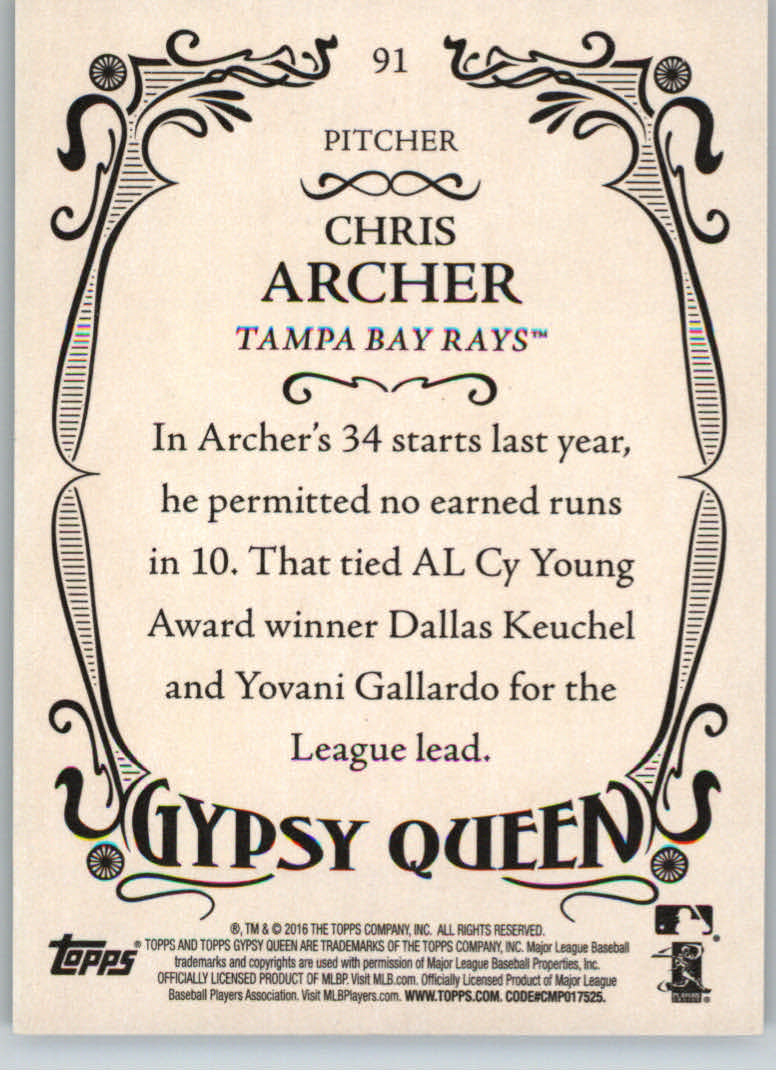 2016 Topps Gypsy Queen Framed Green #91 Chris Archer back image