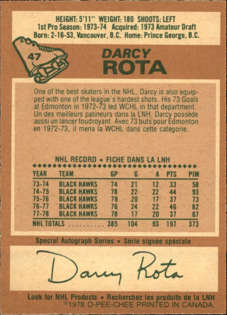 1978-79 O-Pee-Chee #47 Darcy Rota back image
