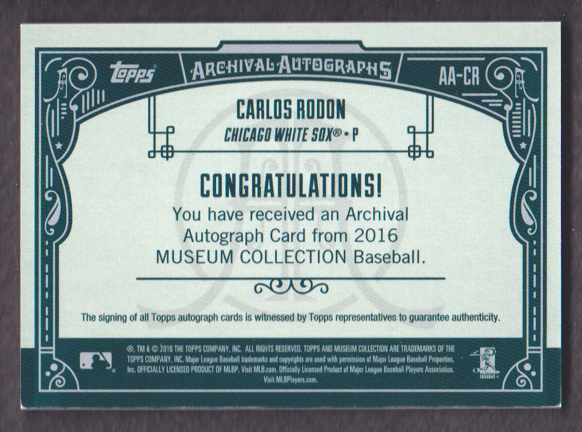 2016 Topps Museum Collection Archival Autographs #AACR Carlos Rodon/125 back image