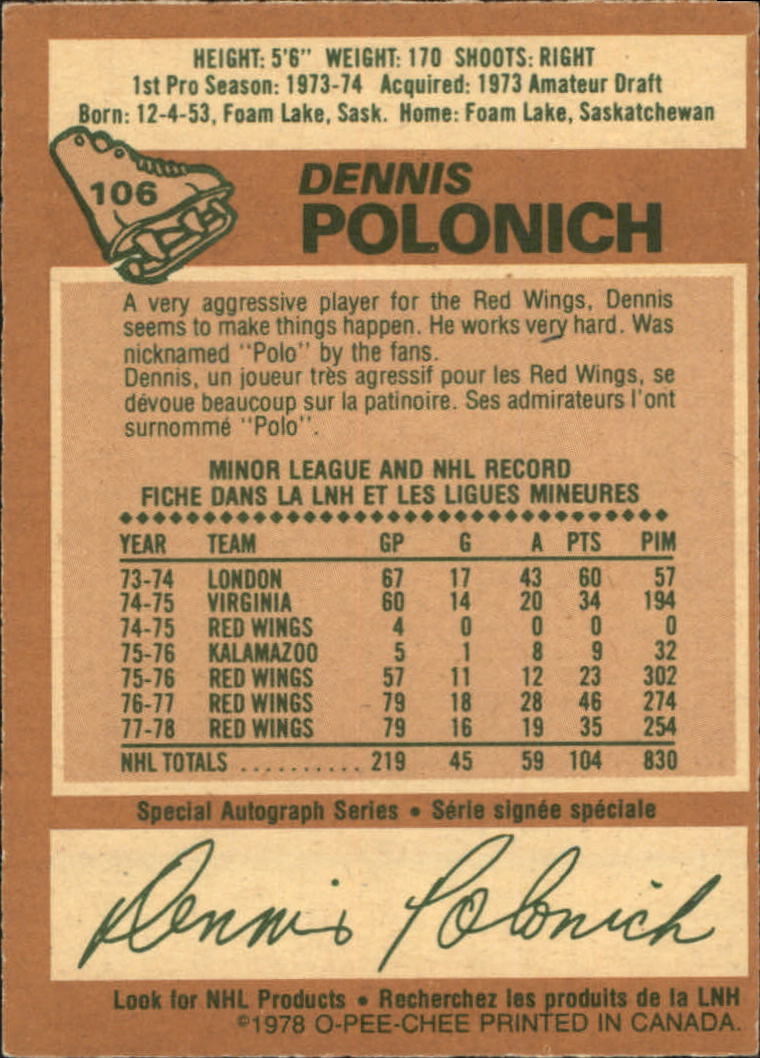1978-79 O-Pee-Chee #106 Dennis Polonich back image