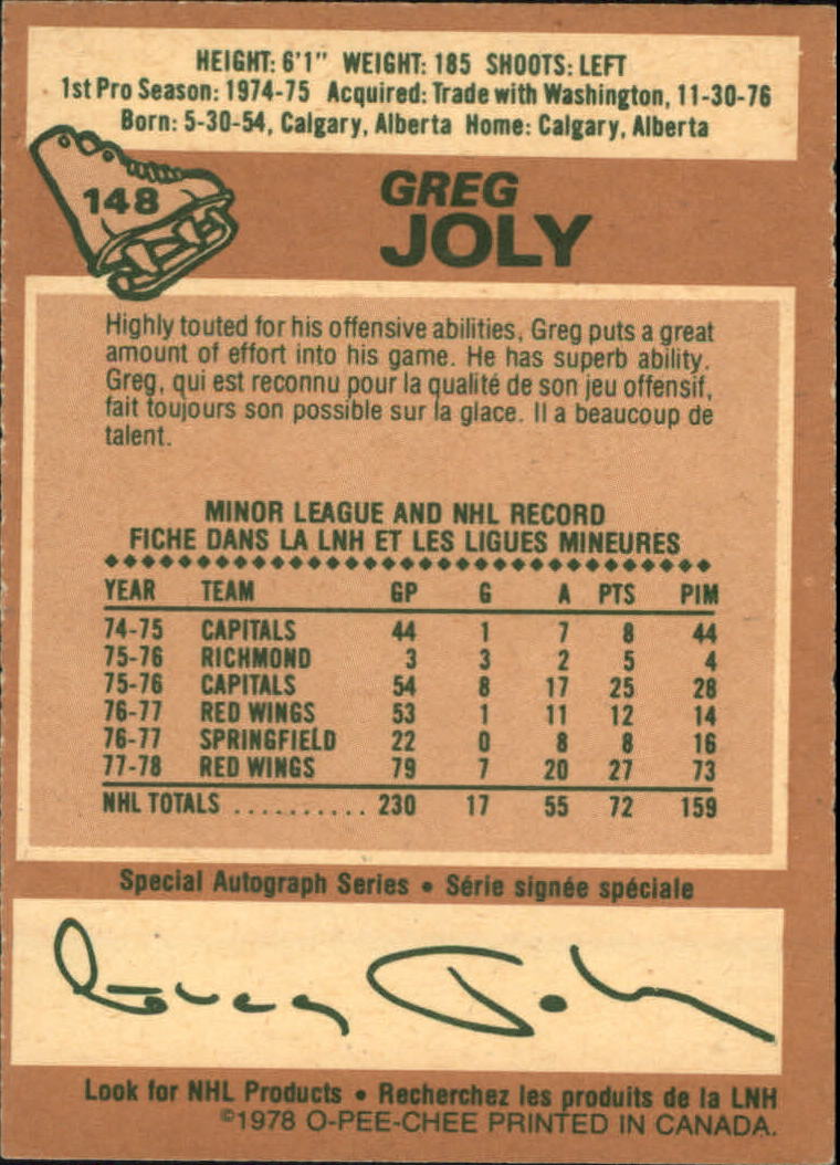 1978-79 O-Pee-Chee #148 Greg Joly back image