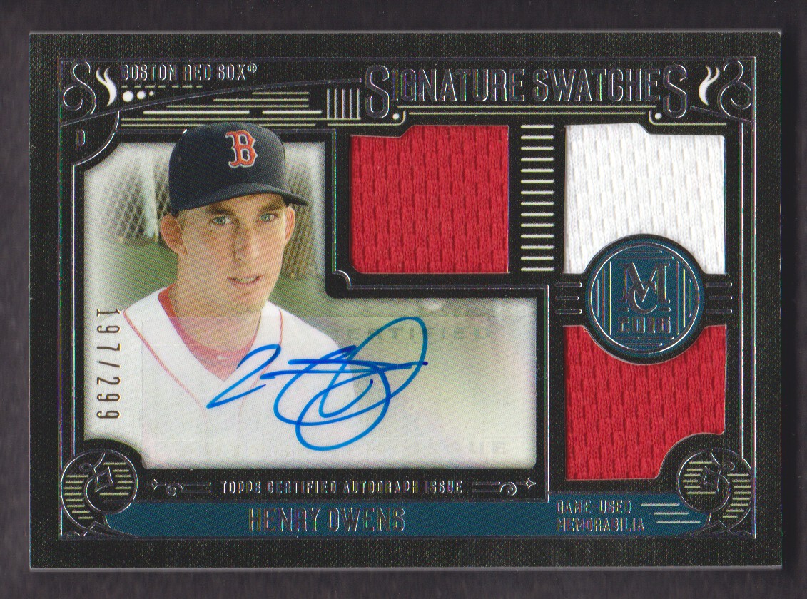 2016 Topps Museum Collection Signature Swatches Triple Relic Autographs #SSTHOW Henry Owens/299