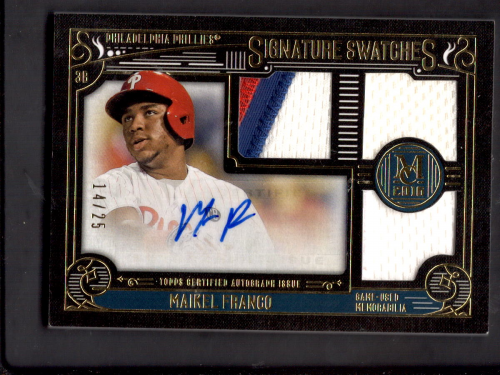 2016 Topps Museum Collection Signature Swatches Triple Relic Autographs Gold #SSTMF Maikel Franco