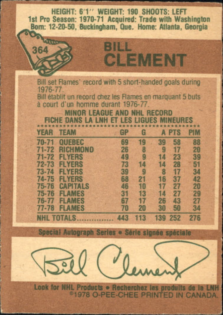 1978-79 O-Pee-Chee #364 Bill Clement back image