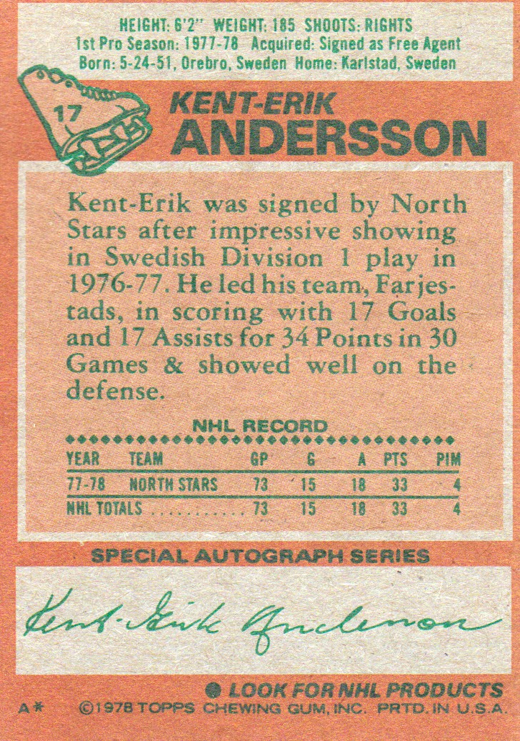 1978-79 Topps #17 Kent-Erik Andersson RC back image