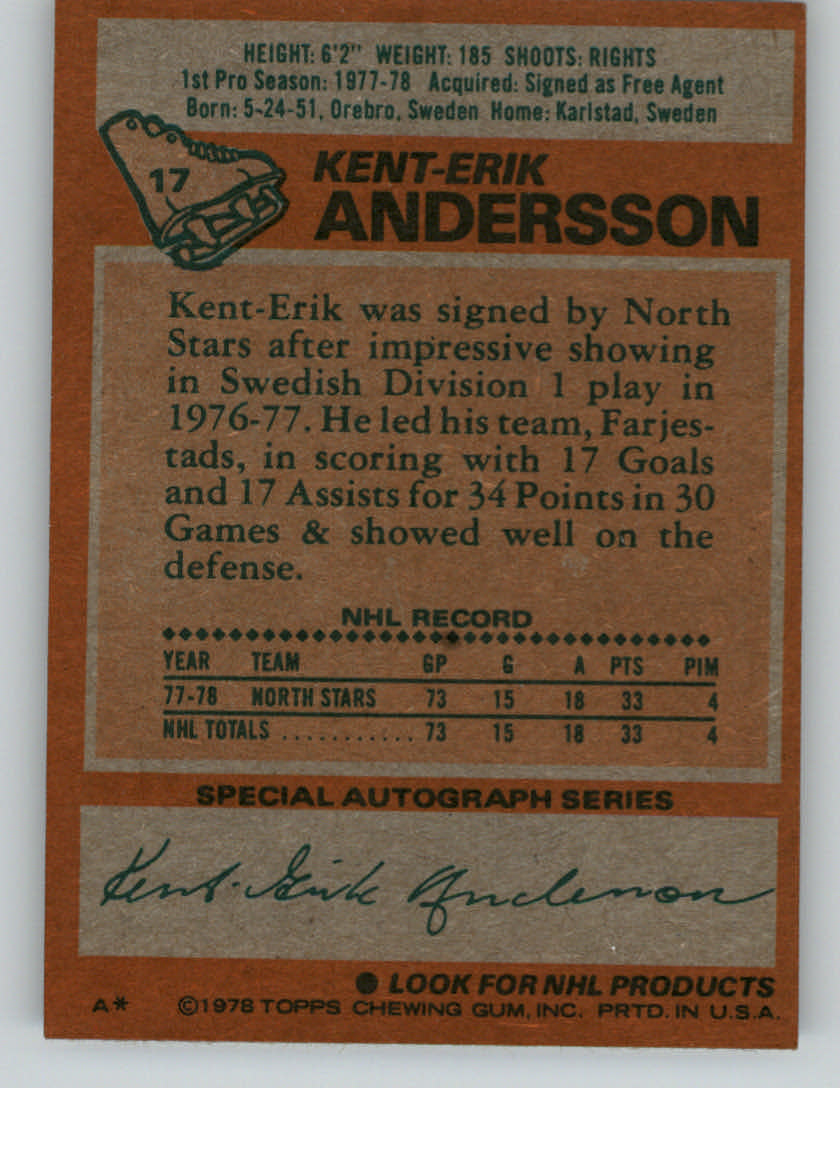 1978-79 Topps #17 Kent-Erik Andersson RC back image