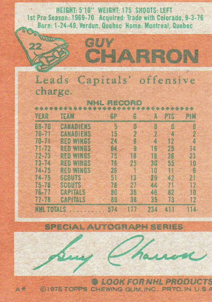 1978-79 Topps #22 Guy Charron back image
