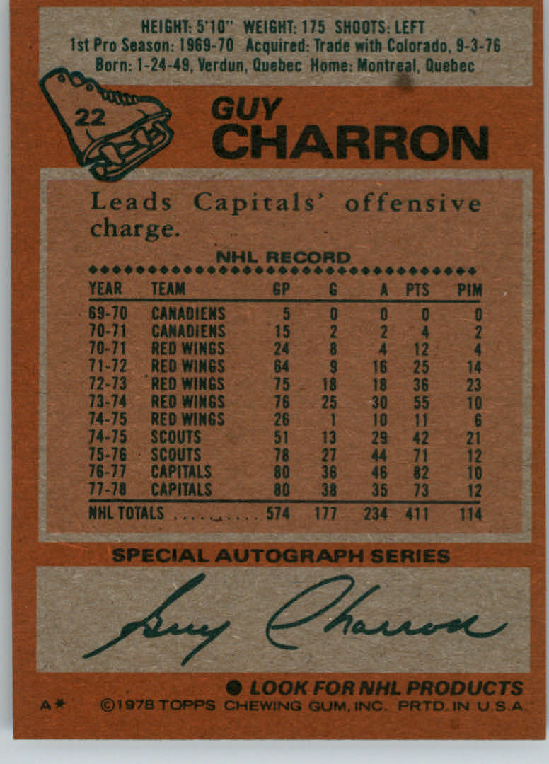 1978-79 Topps #22 Guy Charron back image