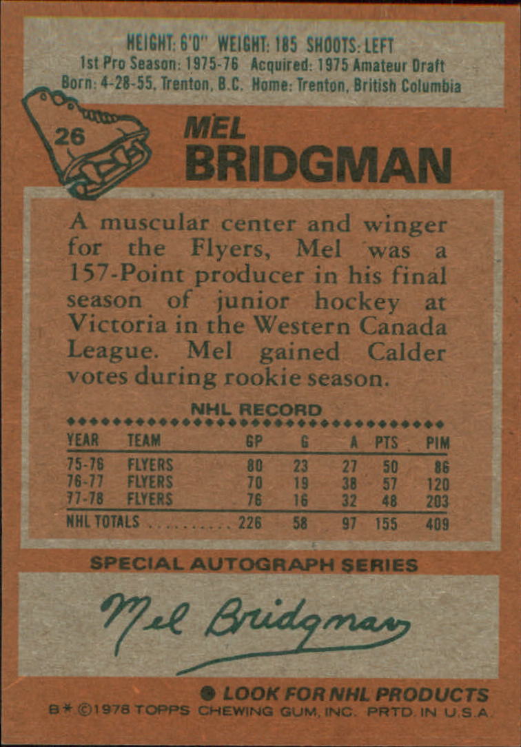 1978-79 Topps #26 Mel Bridgman back image