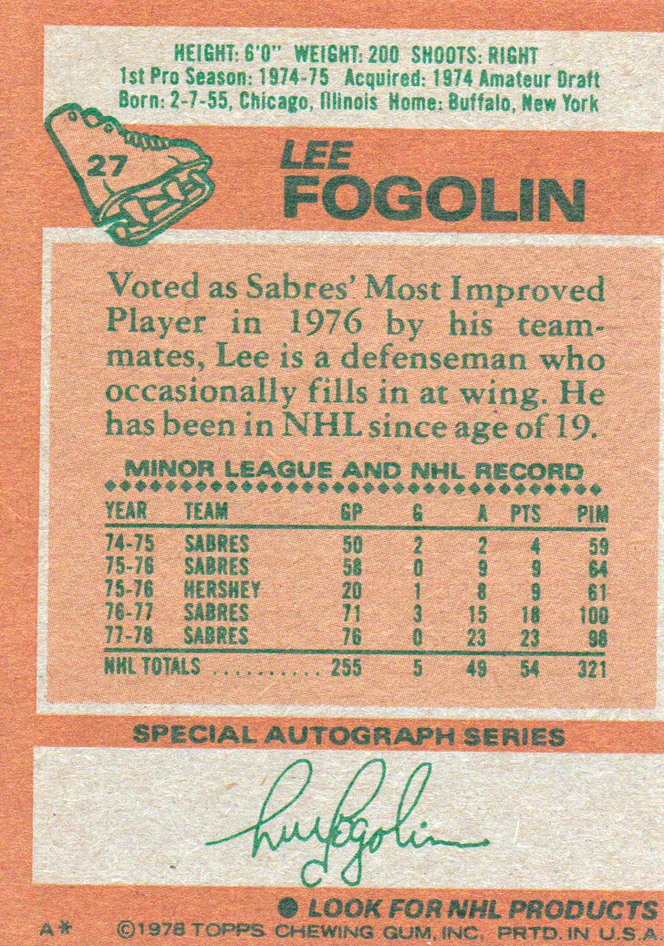 1978-79 Topps #27 Lee Fogolin back image