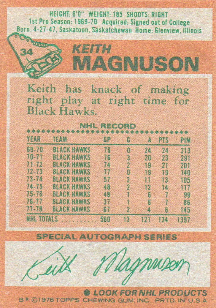 1978-79 Topps #34 Keith Magnuson back image