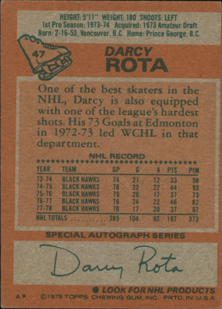 1978-79 Topps #47 Darcy Rota back image