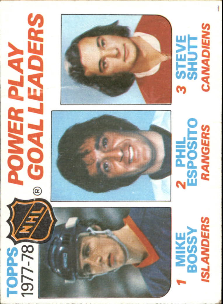 1978-79 Topps #67 Power Play Goal/Leaders/Mike Bossy/Phil Esposito/Steve Shutt
