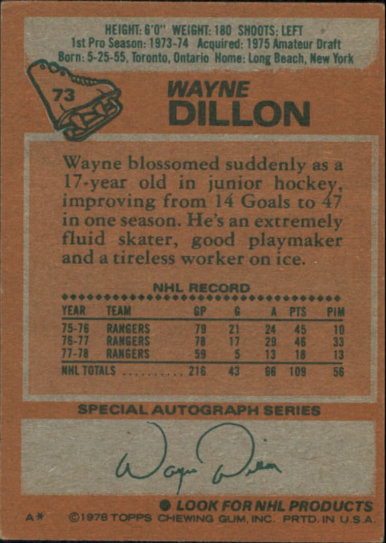 1978-79 Topps #73 Wayne Dillon back image