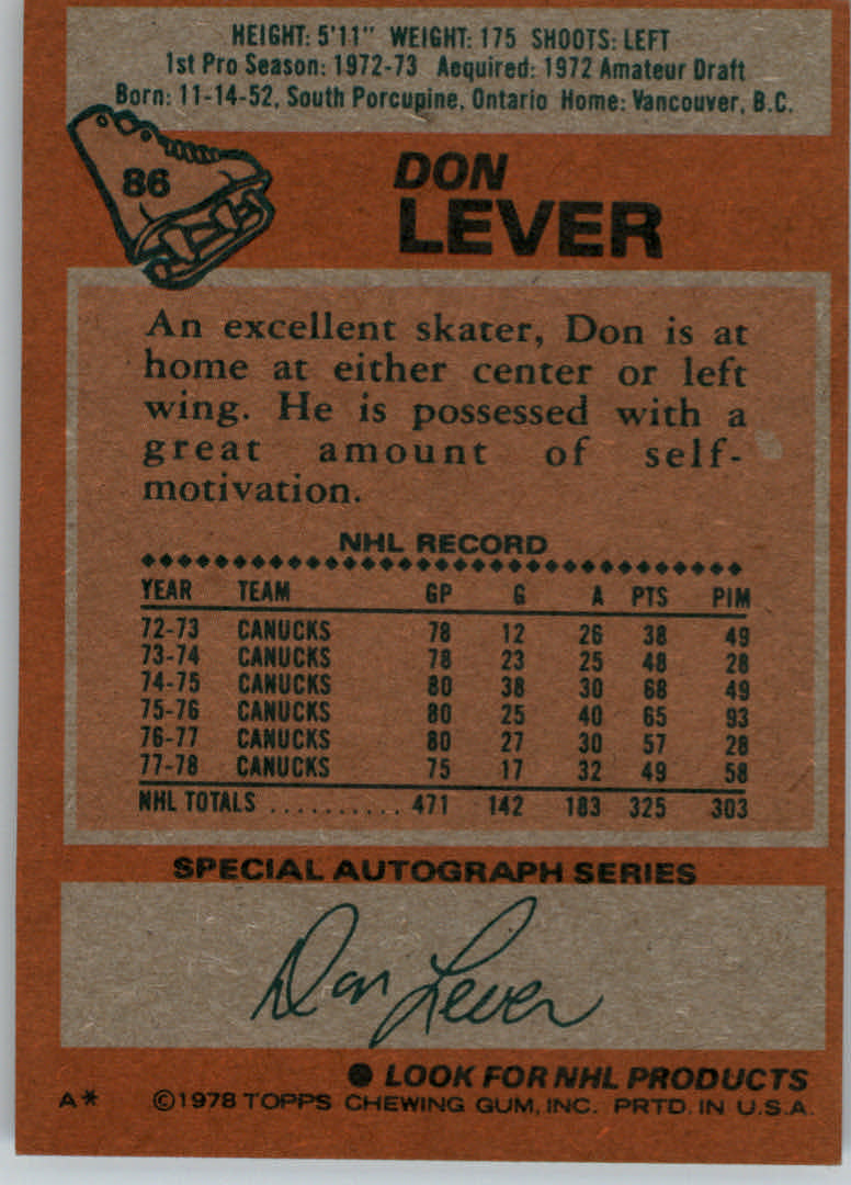 1978-79 Topps #86 Don Lever back image